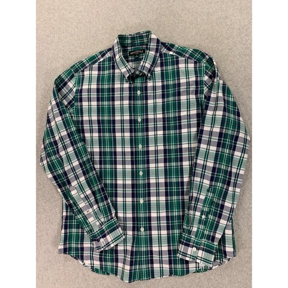 J Crew Mercantile Flex Cotton Blend‎ Plaid Button Down Shirt (Men's Large) Green - Picture 1 of 12